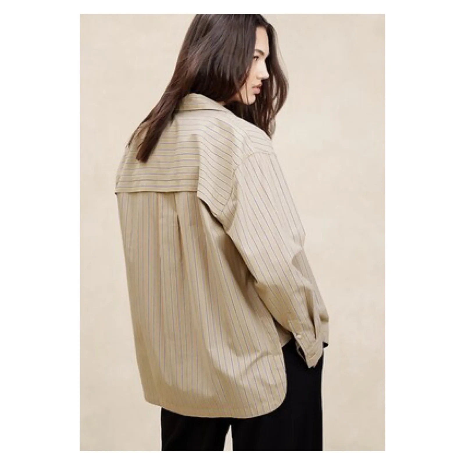 Banana Republic Neutral Stripe Long Sleeve Oversized Button Up Blouse Sz.M NWT - Image 2