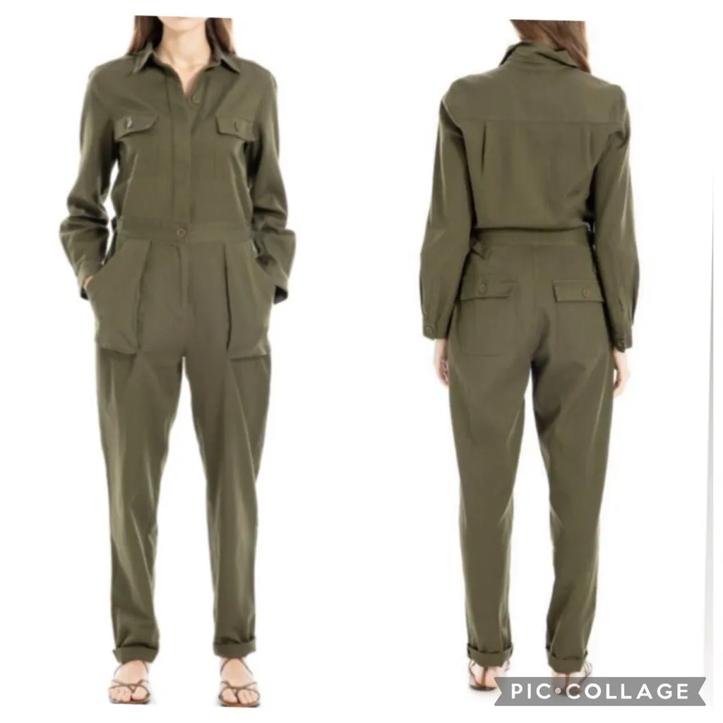 Max Studio Utility Jumpsuit Olive Green S - Image 2