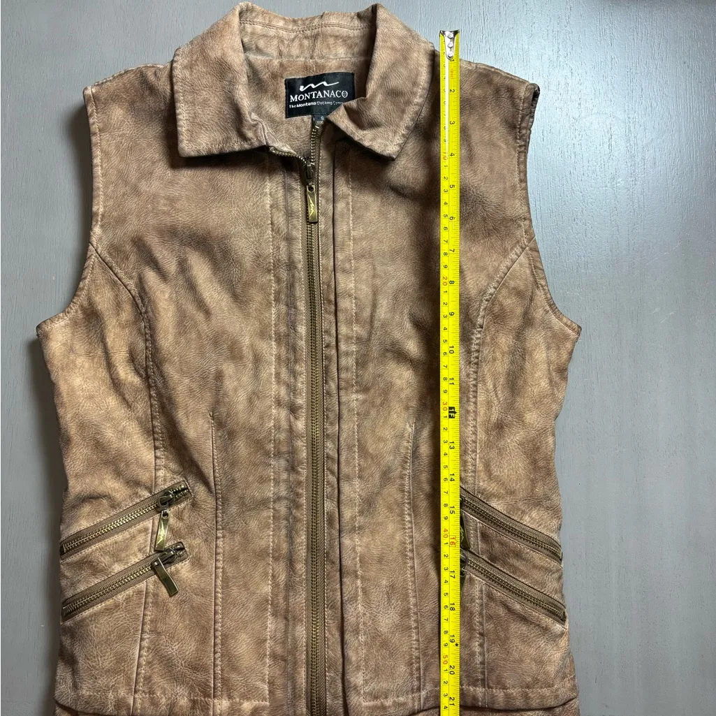 Montana Co Women’s Faux Leather Vest Brown Full Zip Vegan Western Bikercore Edgy - Image 12