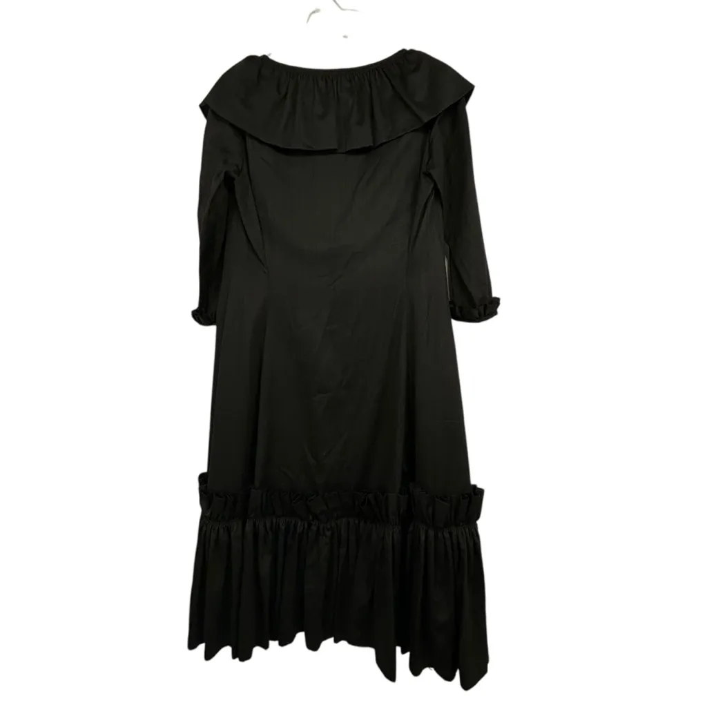 1950s Vintage Black Ruffle Midi Dress Handmade by Saks Fifth Avenue Seamstress Size 8 - Image 9