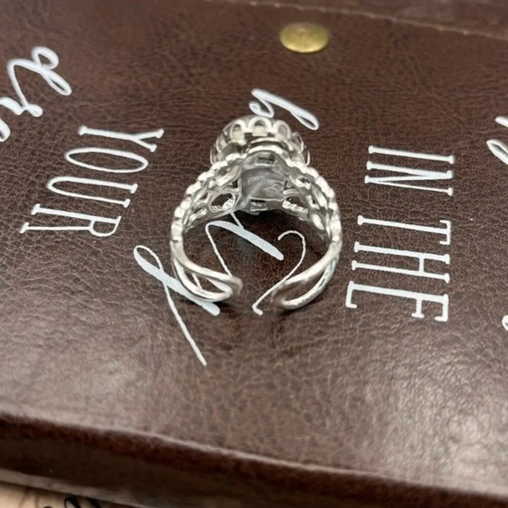 Red Monarch Butterfly Glass Stainless Steel Filigree Ring - Image 9