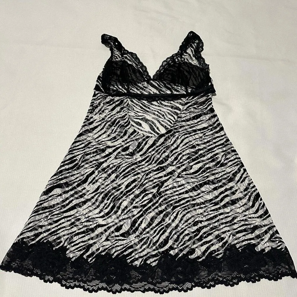 Victoria’s Secret Black  White Zebra Lingerie Slip Nightie S Small Animal Print - Image 4