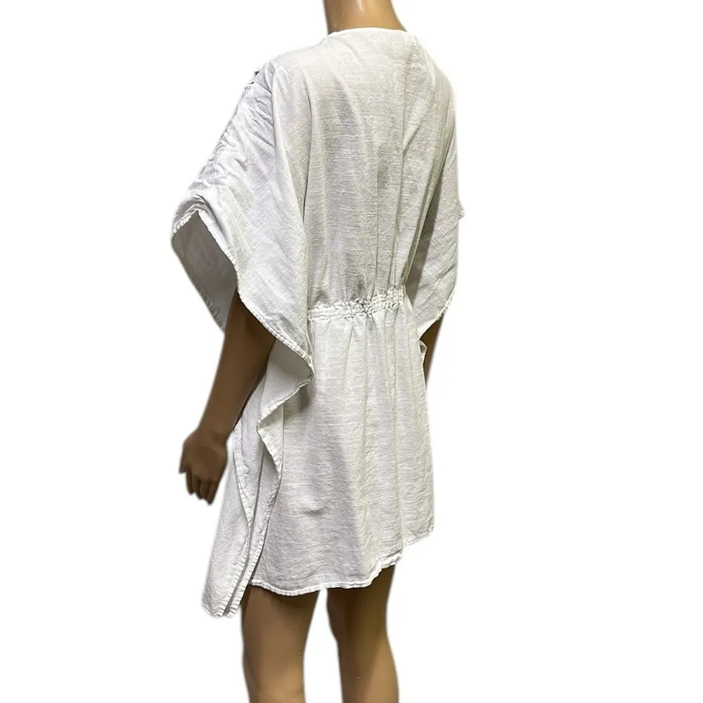 Bleu Rod Beattie India Bazaar White Coverup Tassel Tie Cotton Oversized Small - Image 4