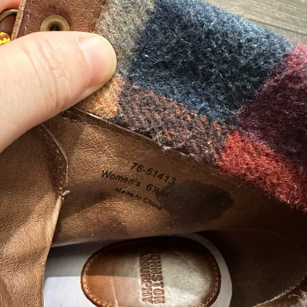 Johnston & Murphy Women’s 6.5 Plaid Flannel Wedge Bootie Ankle Boots - Image 5