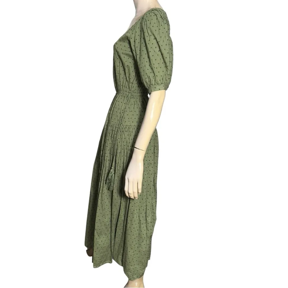 Joie Women’s Size S Army Green Swiss Dot Nashua Gathered Jacquard Midi Dress - Image 5