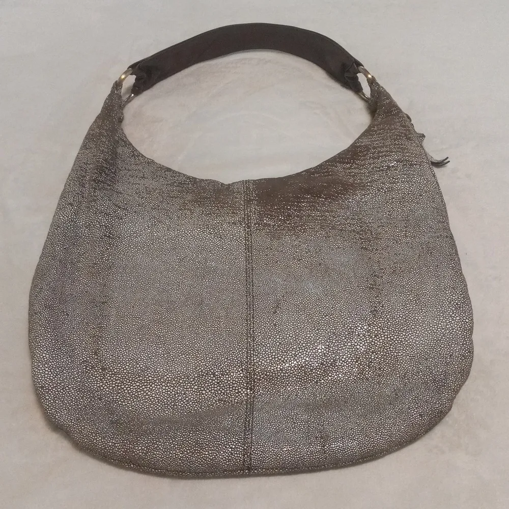 Hobo International Brown & Cream Stingray Print Glazed Leather Shoulder Handbag - Image 6