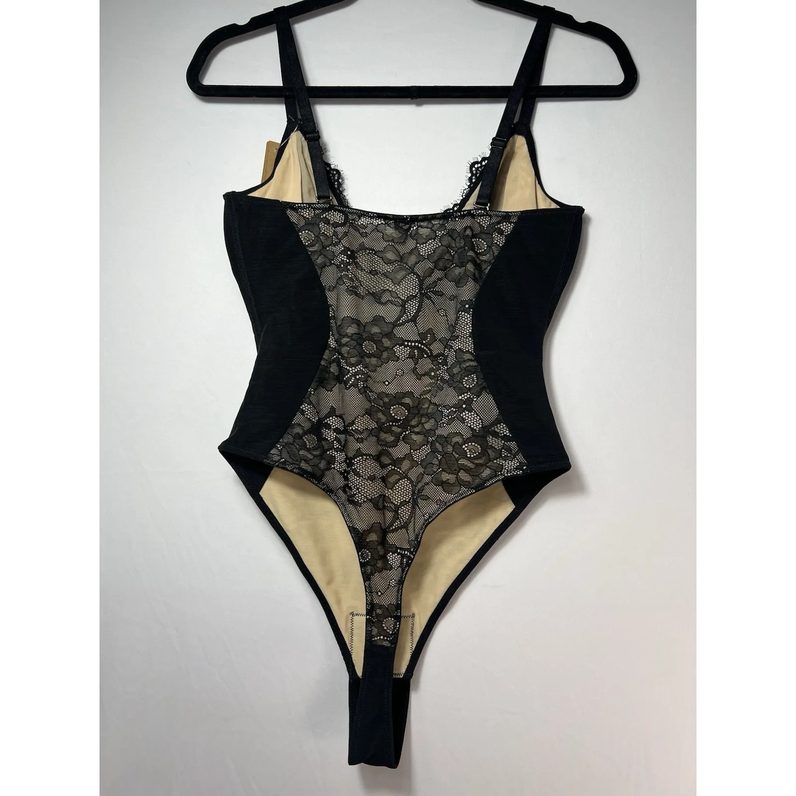 SHAPELLX Shapewear Tummy Control Lace Bodysuit Thong Body Shaper U Plunge Sz S Black - Image 6