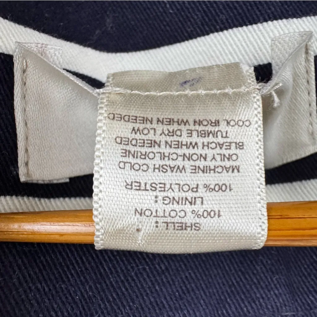 The Loft Double Breasted Navy Blue & White Sz Small Belted‎ Trench Coat - Image 9