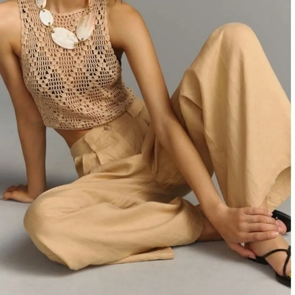 ANTHROPOLOGIE Faithfull The Brand Circa Wide Leg High Rise Linen Pants Honey NEW - Image 11