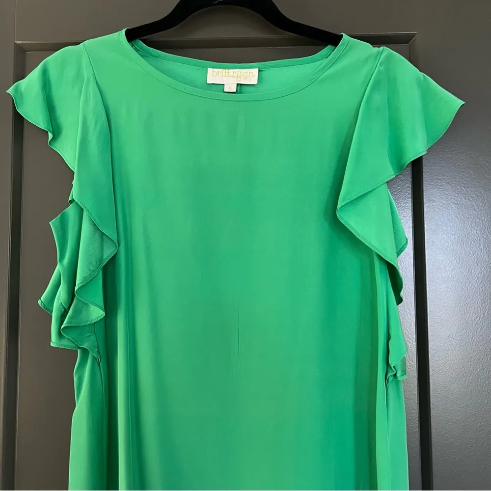 Britt Ryan Emerald Green Silk Blouse with Ruffle Sleeves | S - Image 4