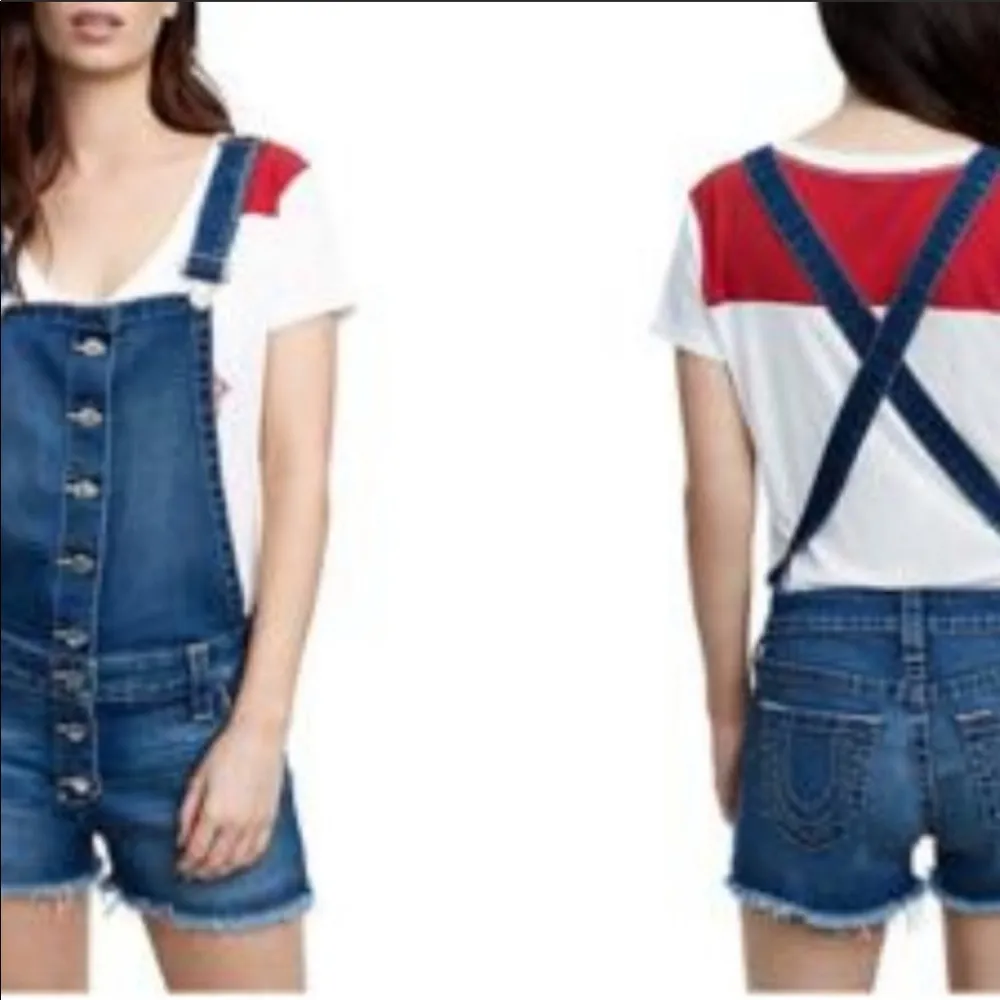 True Religion cut off jean overall shorts small - Image 2