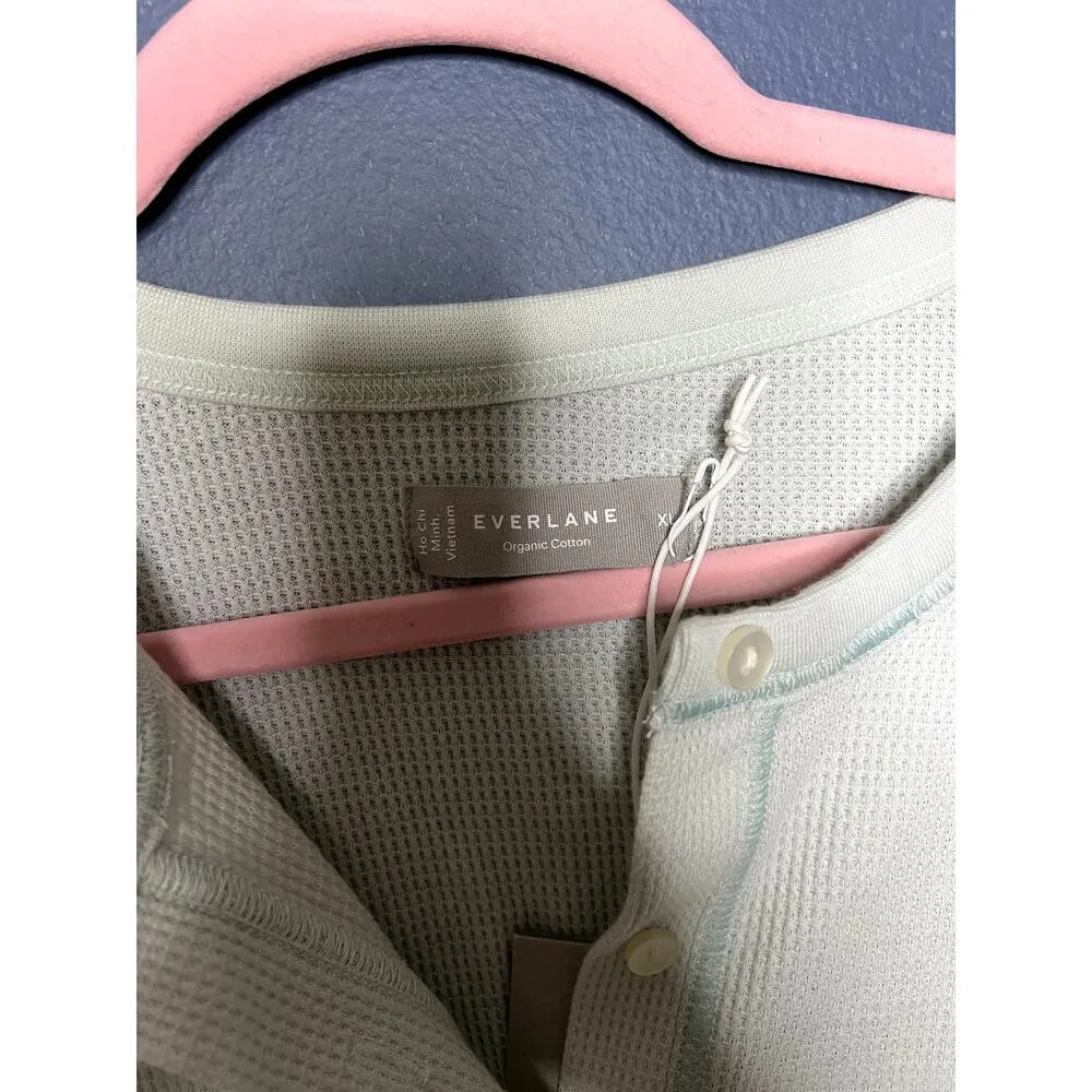 NWT Everlane The Organic Cotton Waffle Knit Cardigan Light Blue Size XL Preppy - Image 8