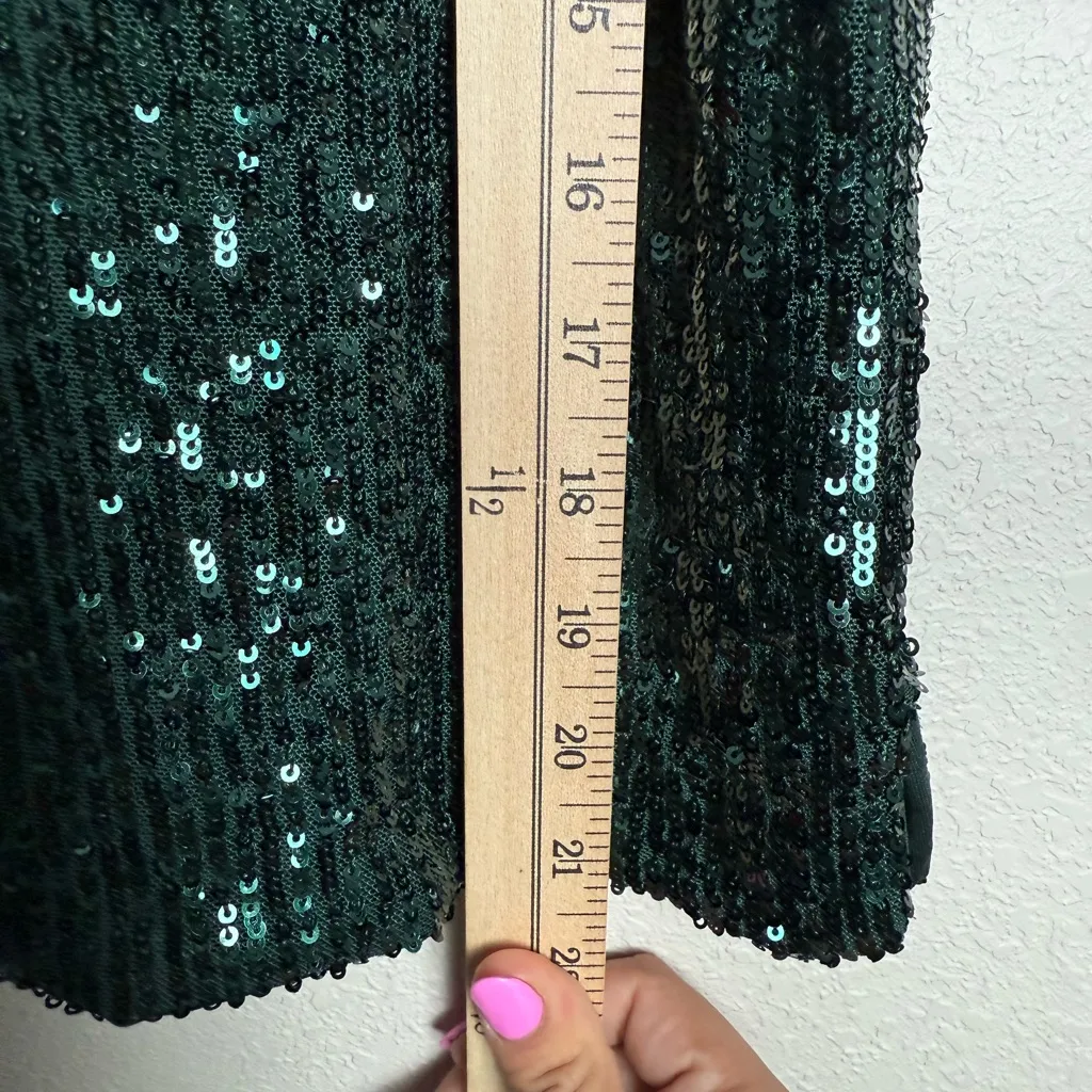 H&M Women Size XS Green Sparkle‎ Sequin Short Sleeve Shirts - Image 4