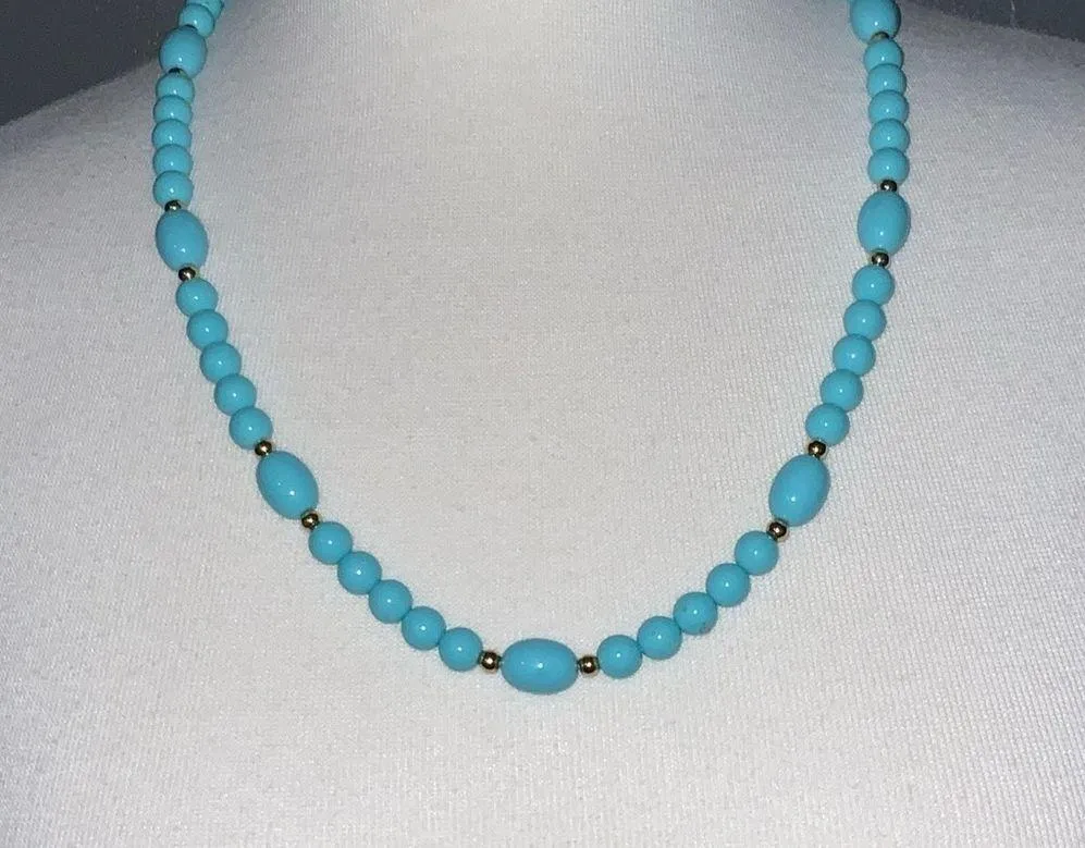 Avon Turquoise Bead Necklace Bracelet & Post Pierced Earrings - Image 2