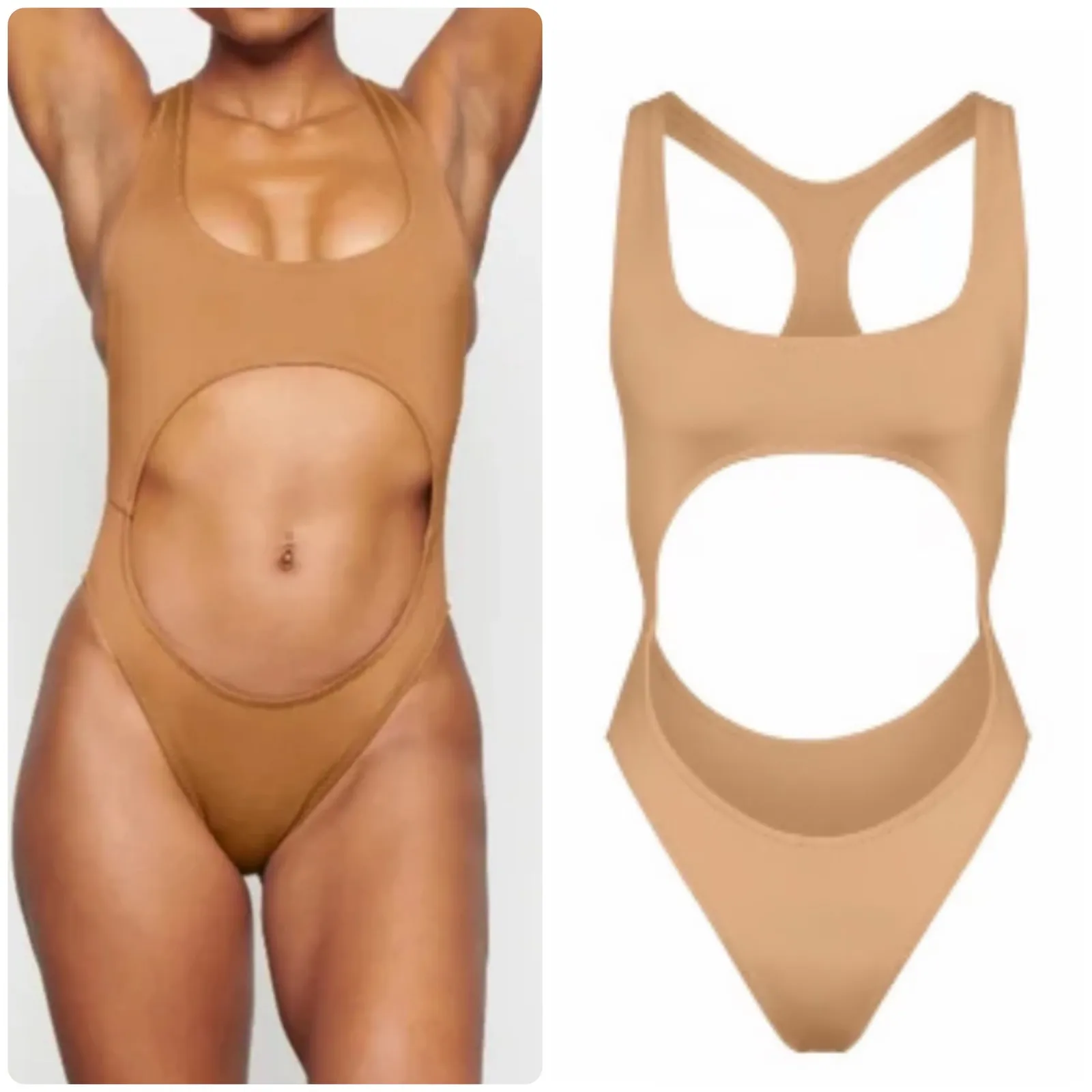 Skims Womens Neutral Signature‎ Swim Cut Out Monokini One Piece Swimsuit Size L - Image 2