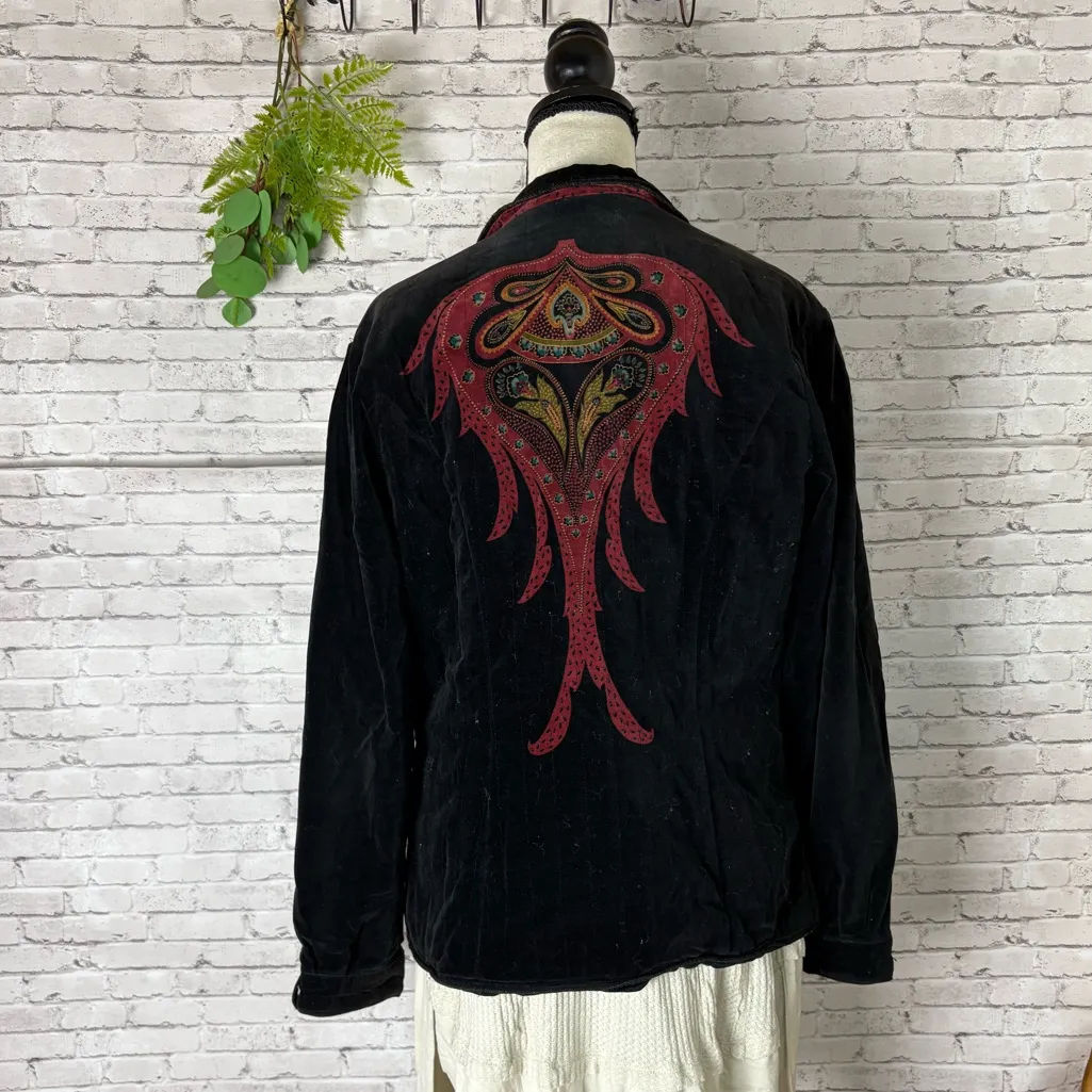 Vintage Black and Maroon Broody Paisley Smoking Jacket Size 12 - Image 2