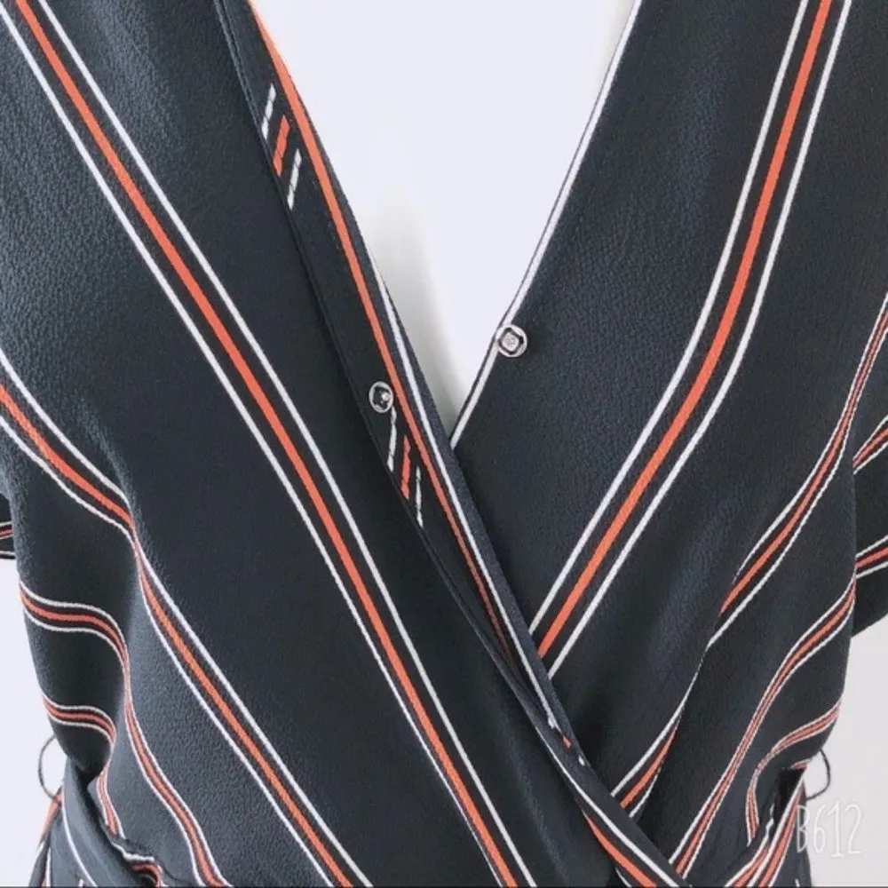 Spirit of Grace Dress Striped Navy Belted Midi Split V - Image 9