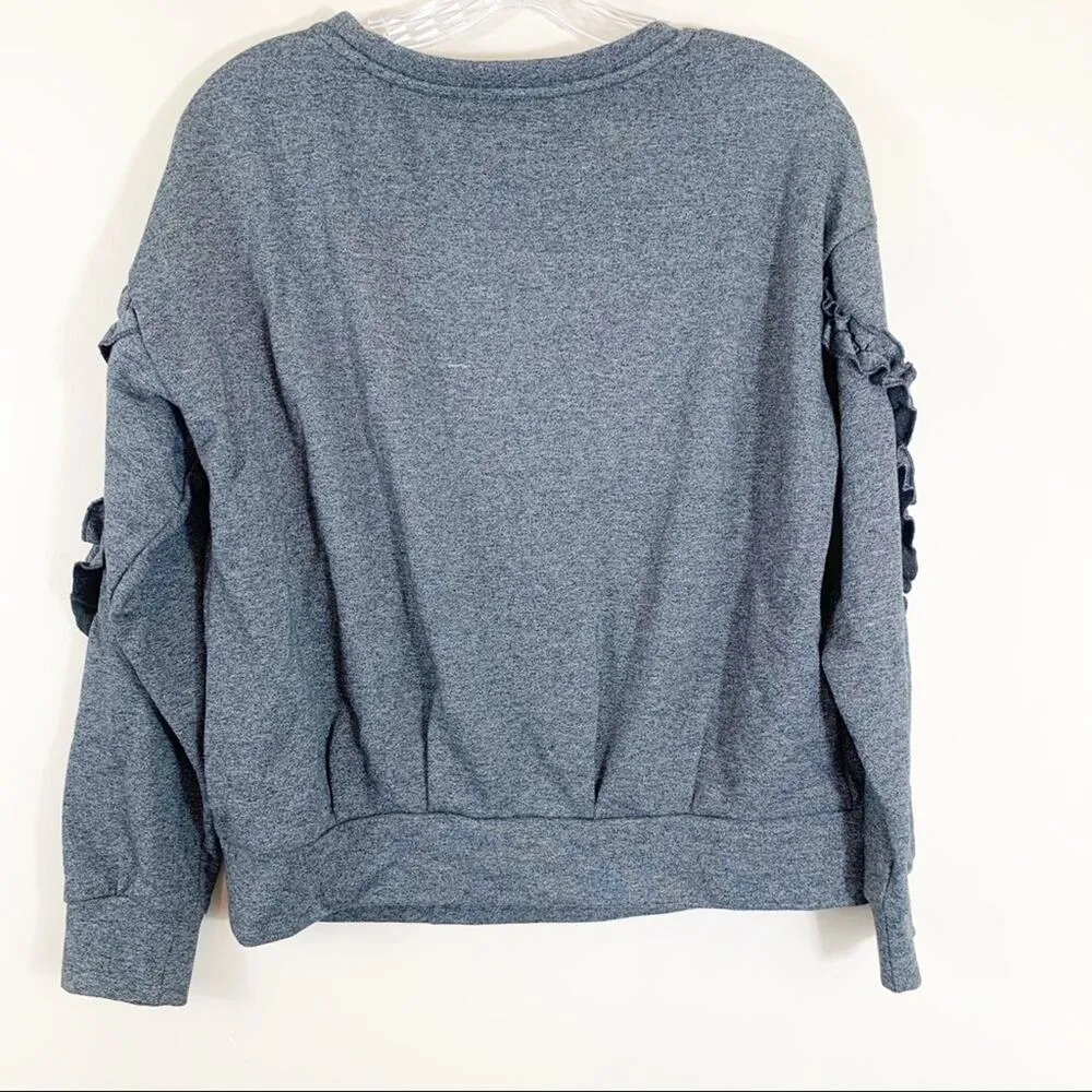 Vintage America Beaded Floral Ruffle Gray Sweatshirt Size S - Image 6