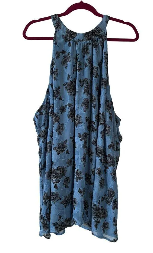 Torrid Romantic Rose Blue Floral Print Chiffon Mock Neck Halter Top Size 5X - Image 4