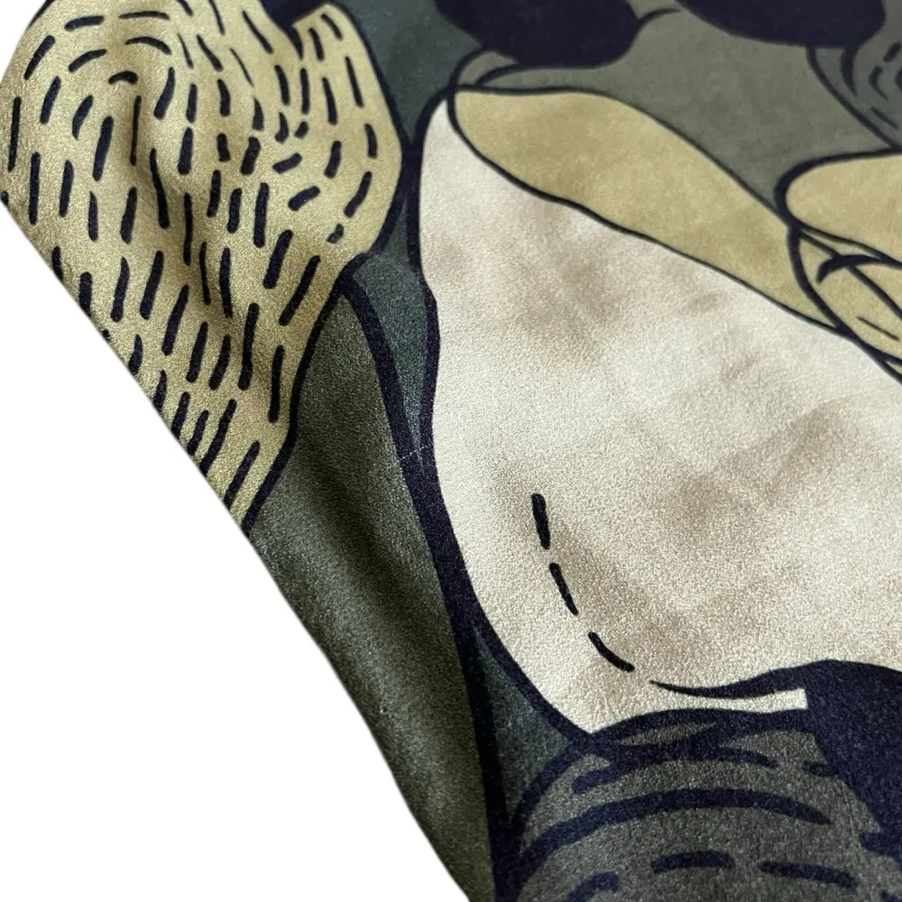 Farm Rio Anthro Women’s Green Military Cashew One Shoulder Midi Scarf Dress XS - Image 9