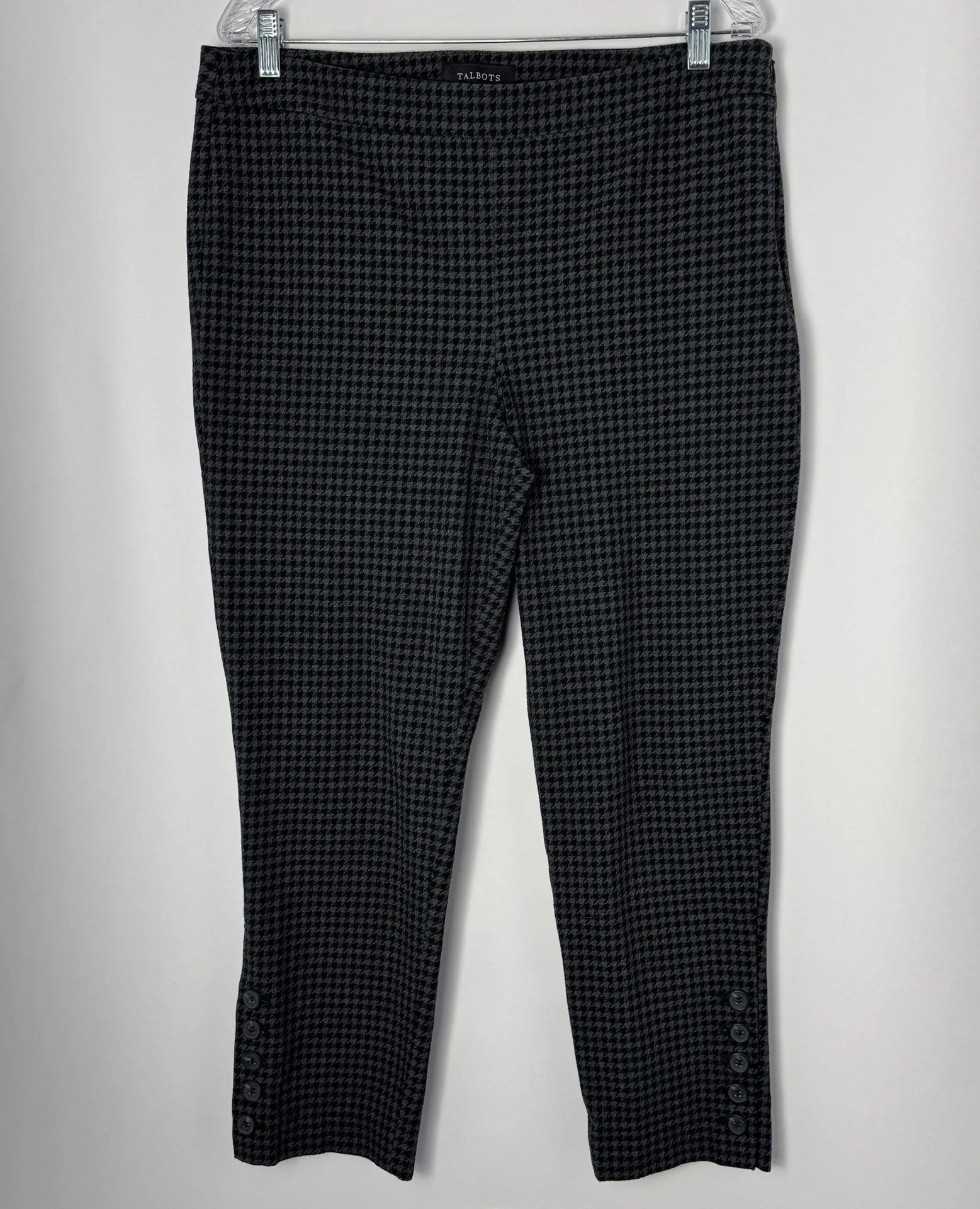 Talbots Pants Womens 14P Chatham Ankle Houndstooth Black Gray Stretch Preppy - Image 3