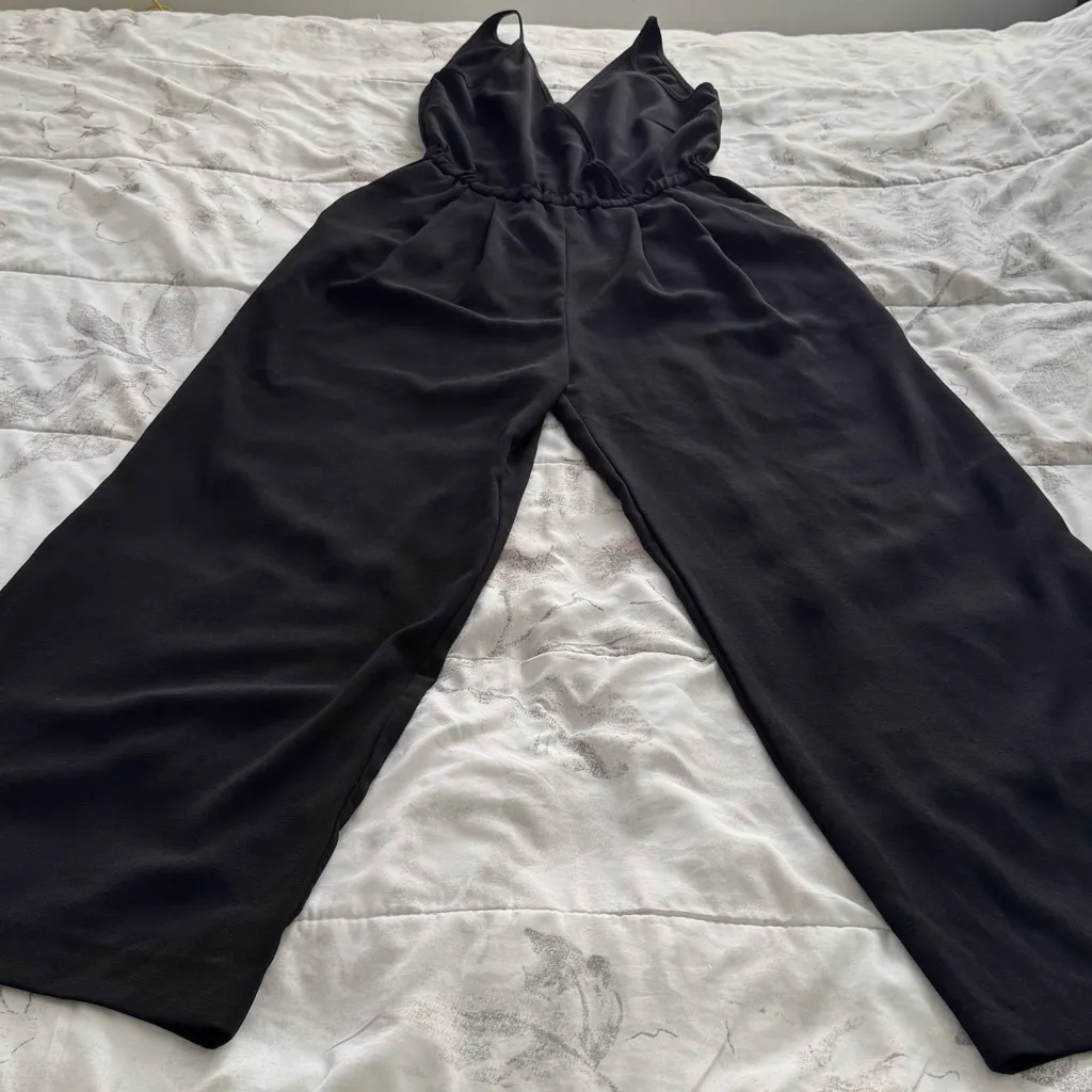H&M Conscious Black wide leg spaghetti straps jumpsuit with pockets, size 4 - Image 10