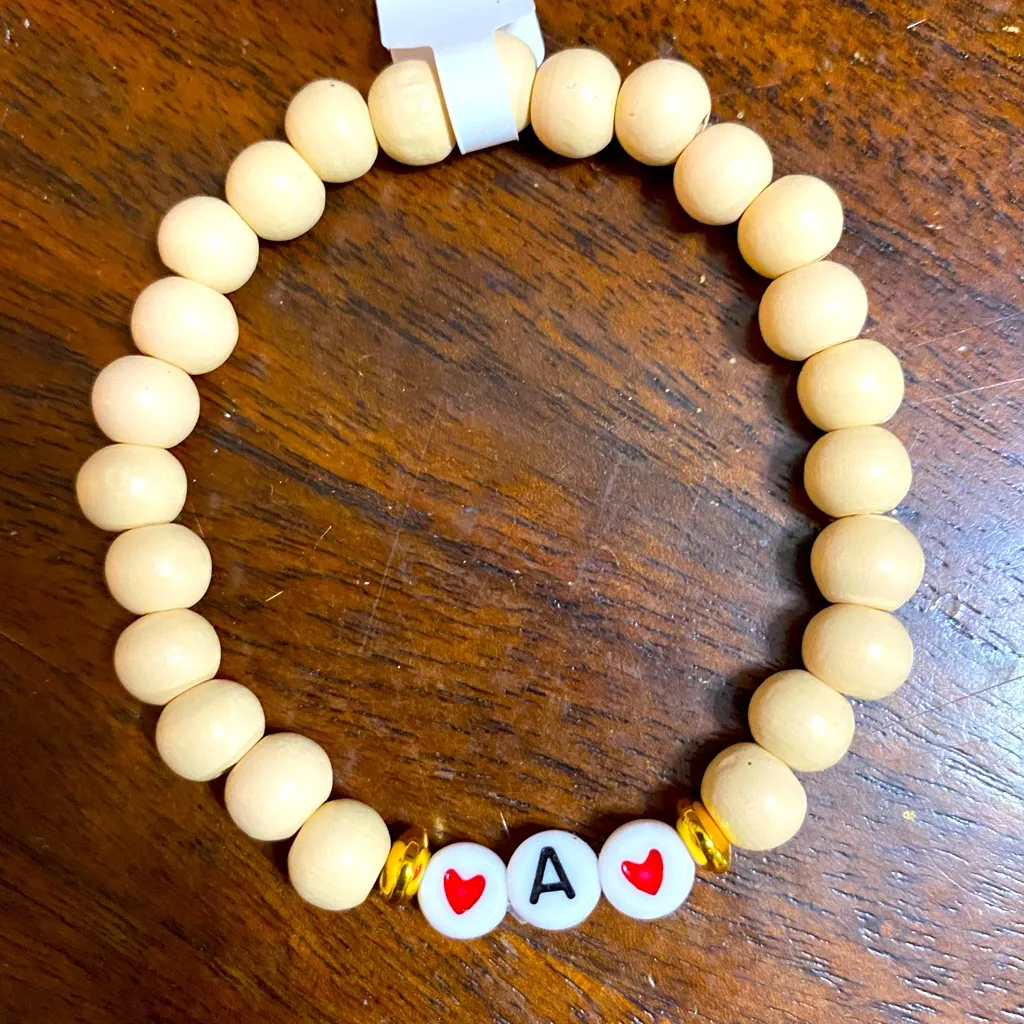 NWT Wooden beaded bracelet initial A Tan - Image 2