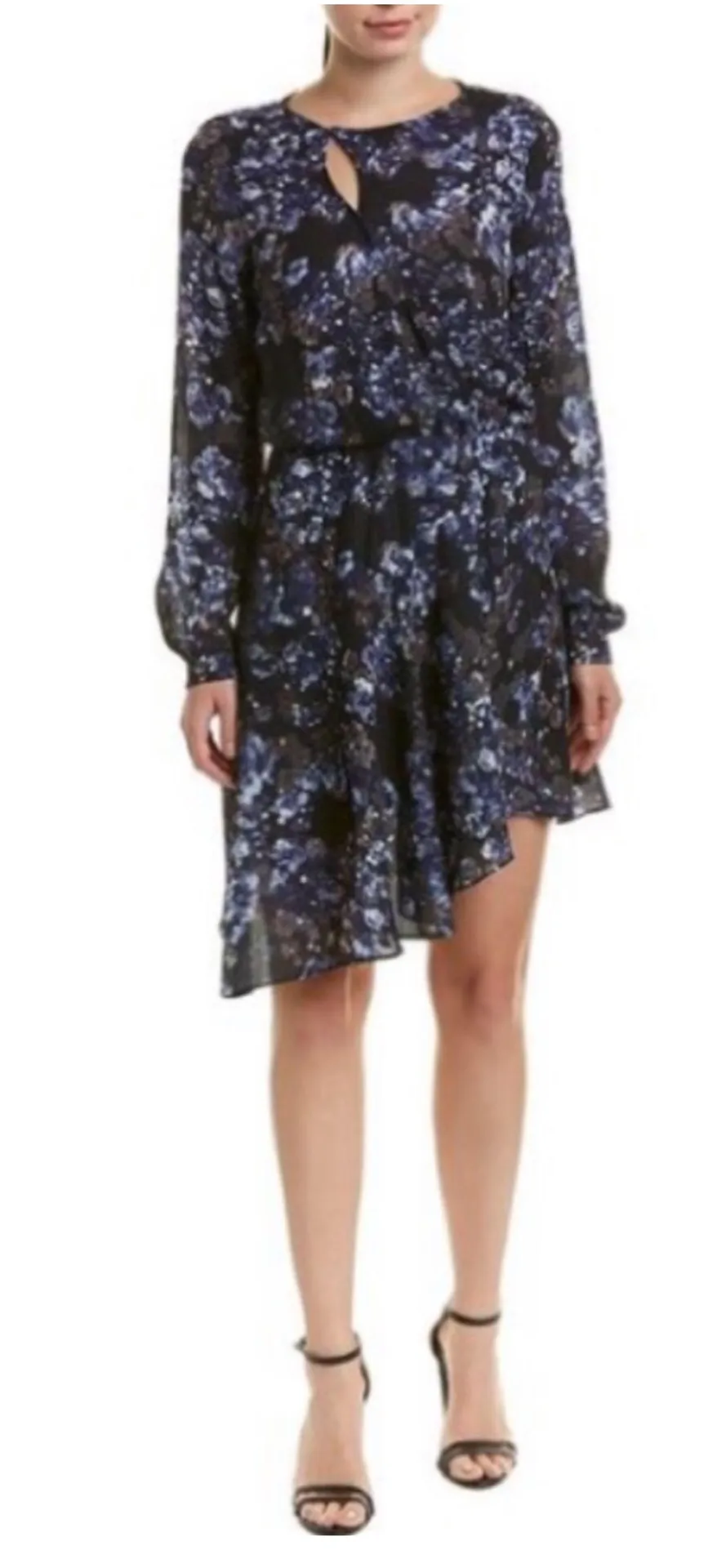 Parker New York Asymmetrical Dress Blue Bonnet Faux Wrap Size Large Ruffle NWT - Image 2