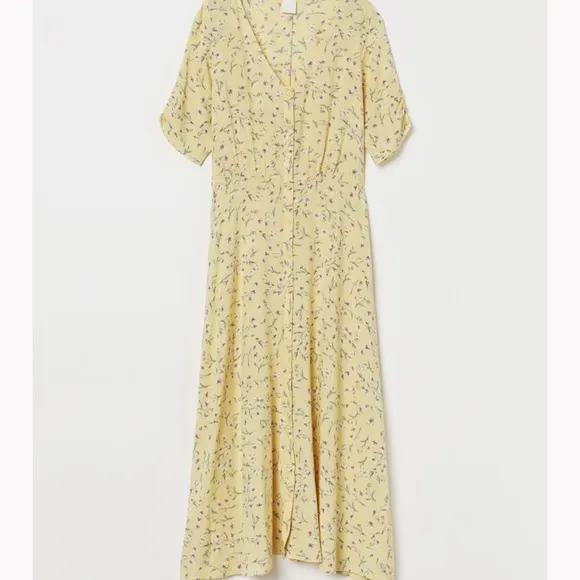 H&M Yellow Floral Print Calf Length Dress Size 4 - Image 2