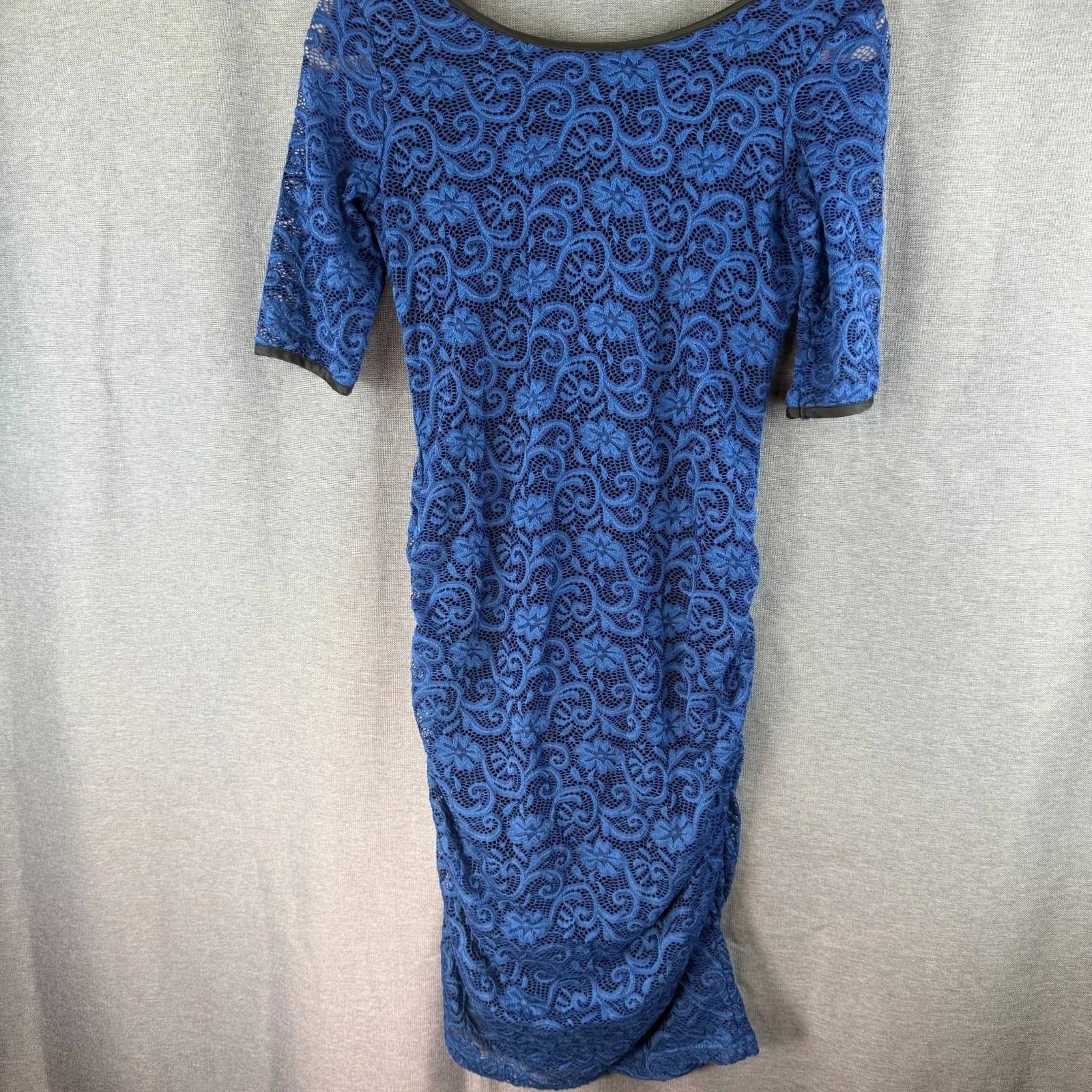 Ripe Cerulean Blue Black lined ruched super stretchy lace dress maternity XS Size undefined - Image 2