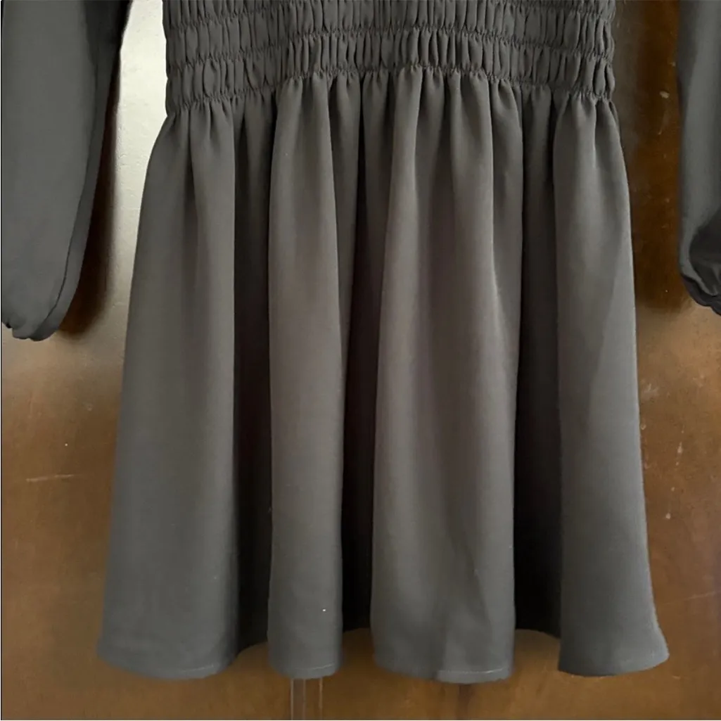 NWT Madewell Smocked Waist Bubble Sleeve Chiffon Dress Black Sz. XS Rtl. $148.00 - Image 9