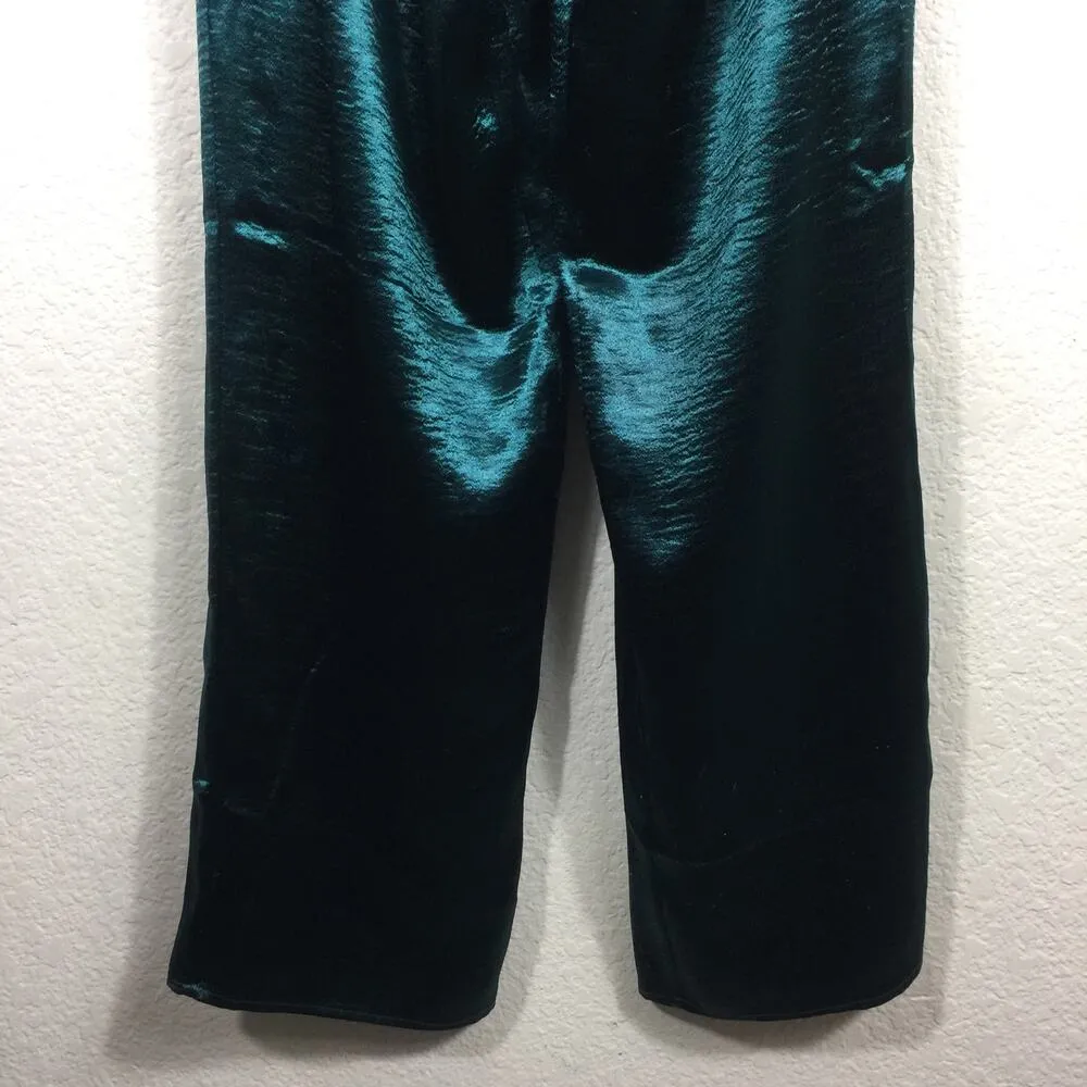 Lovers + Friends Kendall Green Satin Jumpsuit Medium Tie Front Long Sleeve - Image 10