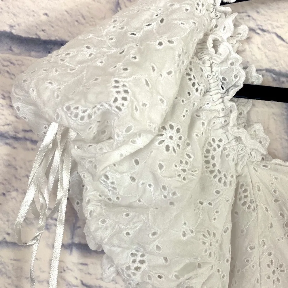 LoveShackFancy Melina white eyelet cropped puff sleeve top 8 - Image 4