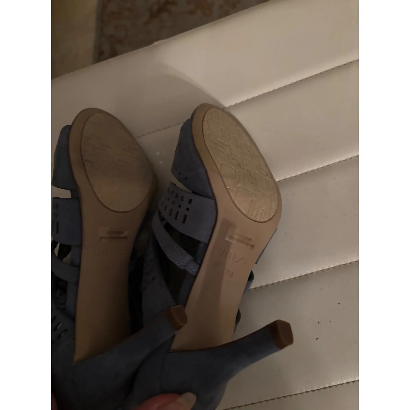 UNISA‎ Women's Blue Suede Laser Cut Peep Toe Stiletto Heel Booties Size 7M - Image 6