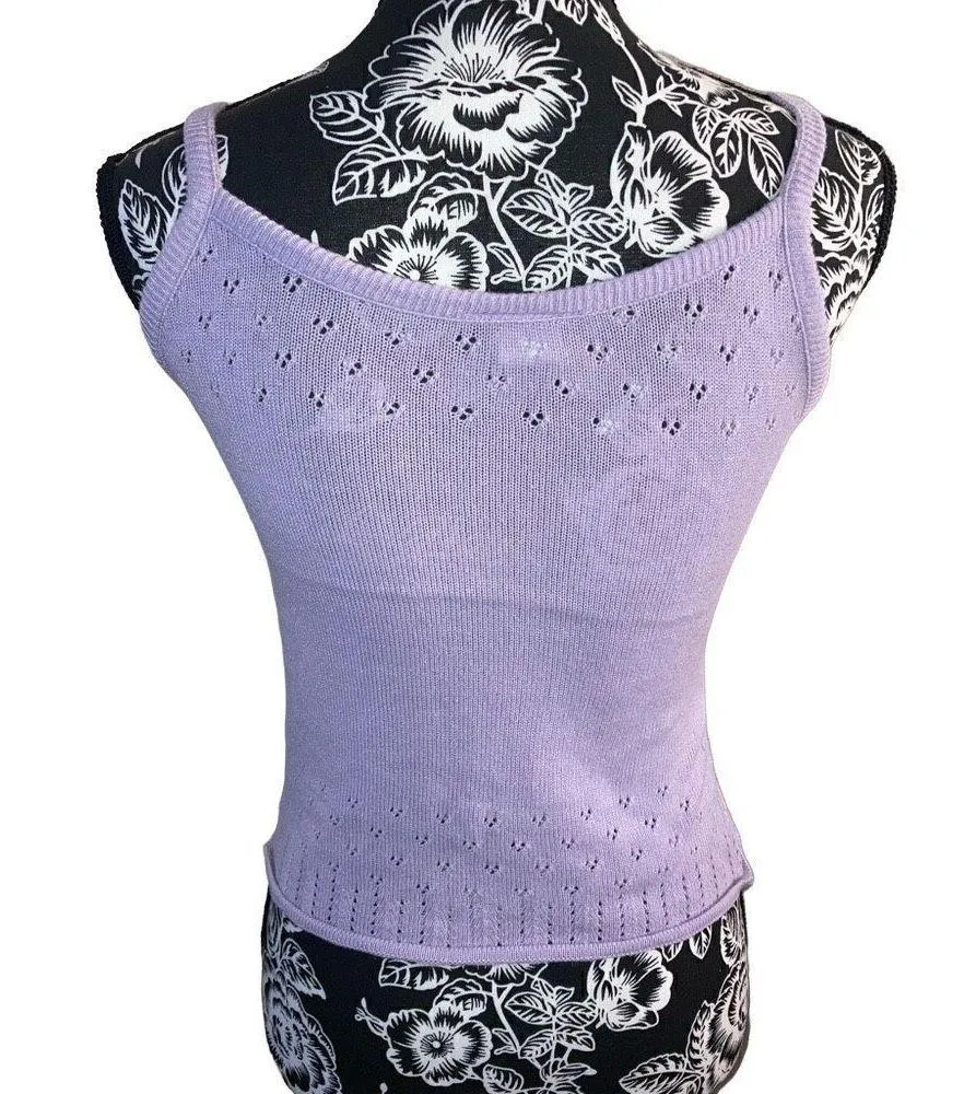 Gabriel New York Sweater Tanktop Tank Top Cami Camisole Knit Cutout Crochet Purple - Image 2