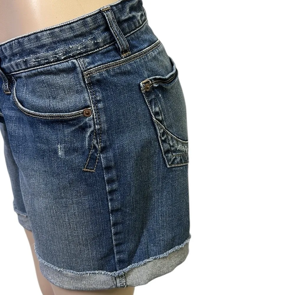 Loft Denim Mid Rise Raw Hemmed Cuffed Blue Jean Shorts Size 10 or 30 Waist - Image 5