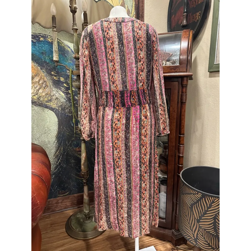 Women's Soft Surroundings Long Sleeve Dress PS Pink Black Striped - Image 5