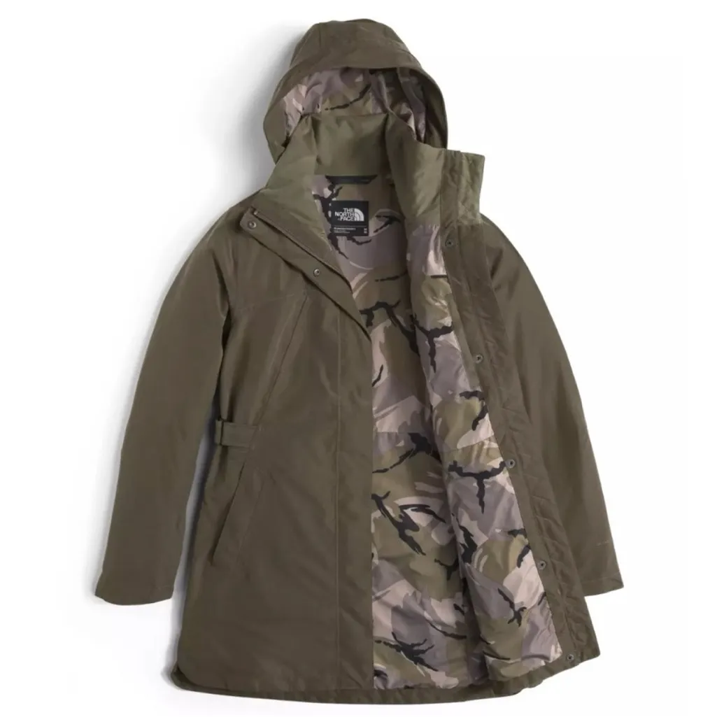 The North Face Camo Lined Laney Trench II Hooded Coat Jacket Olive Army Green M - Image 4