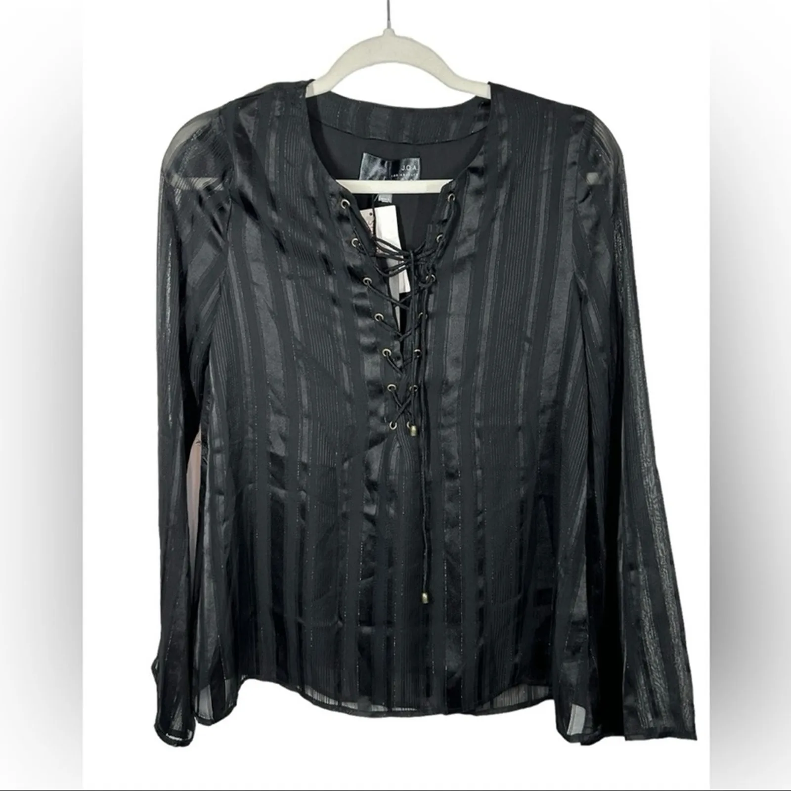 J.O.A. Black Metallic Shimmer Corset Blouse Long Sleeve XS NWT - Image 2