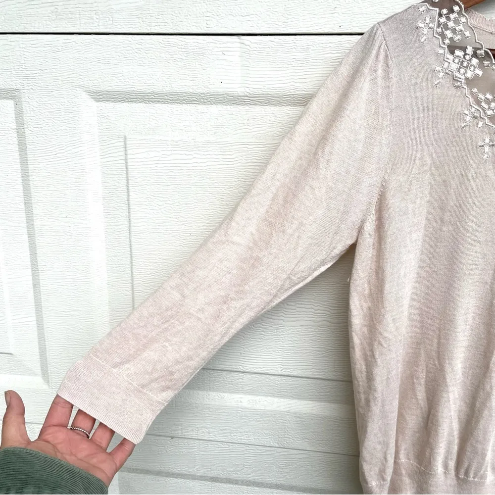 Monsoon Womens Sweater Cream Embroidered 3/4 Sleeve Cream 12 - Image 6