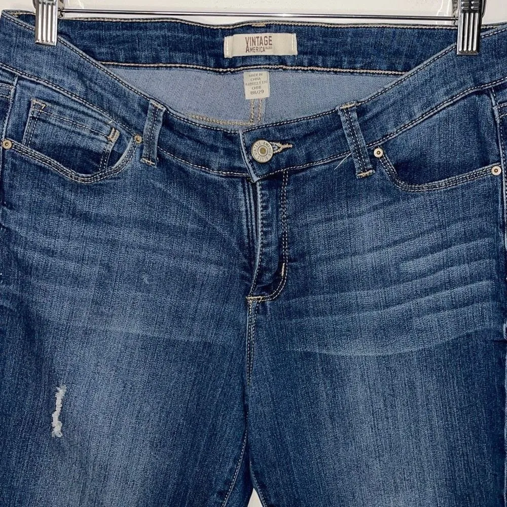 Vintage America Blues Stretch Denim Cropped Skinny Jeans Mid Rise Size 8/29 Medi Blue - Image 2