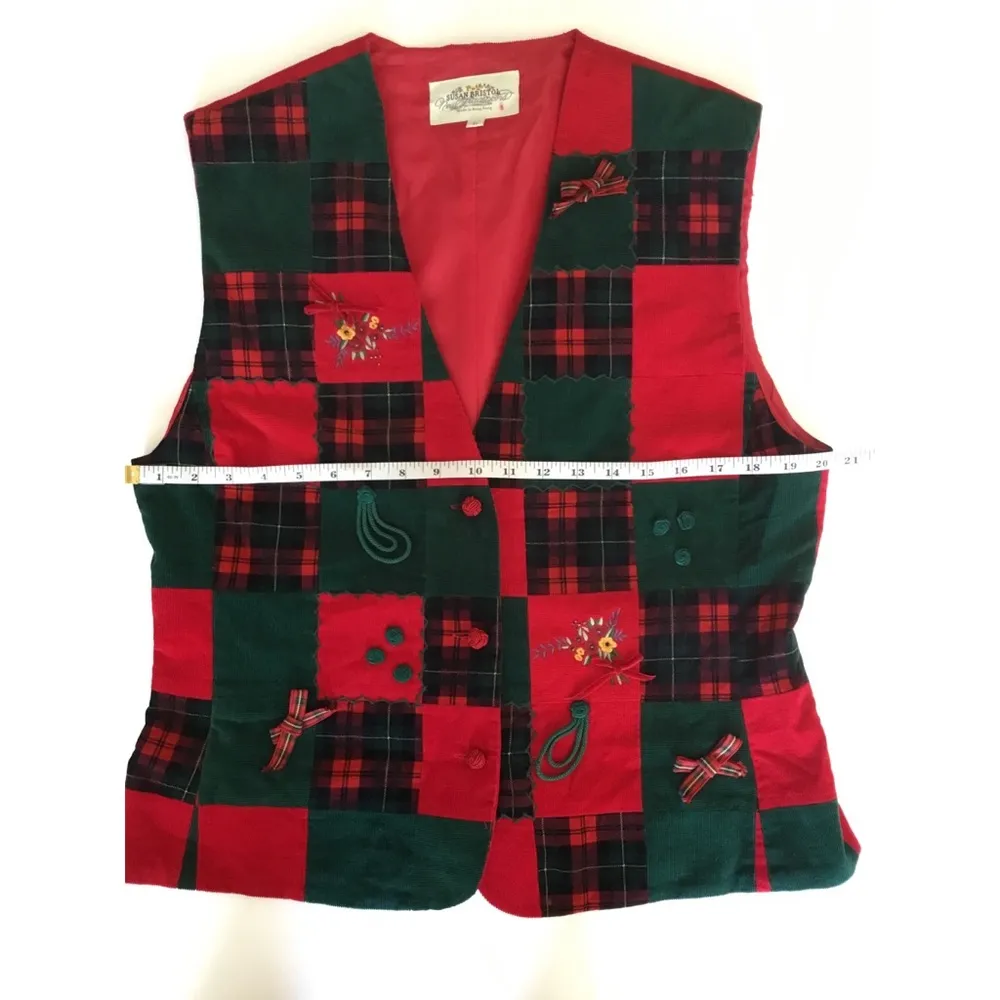 Susan Bristol VTG Red & Green Corduroy Tartan Plaid Appliqué Christmas V… - Image 6