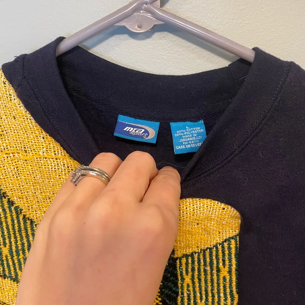 Tapestry blanket sweater Custom reworked floral navy tapestry sweater size large Blue - Image 3