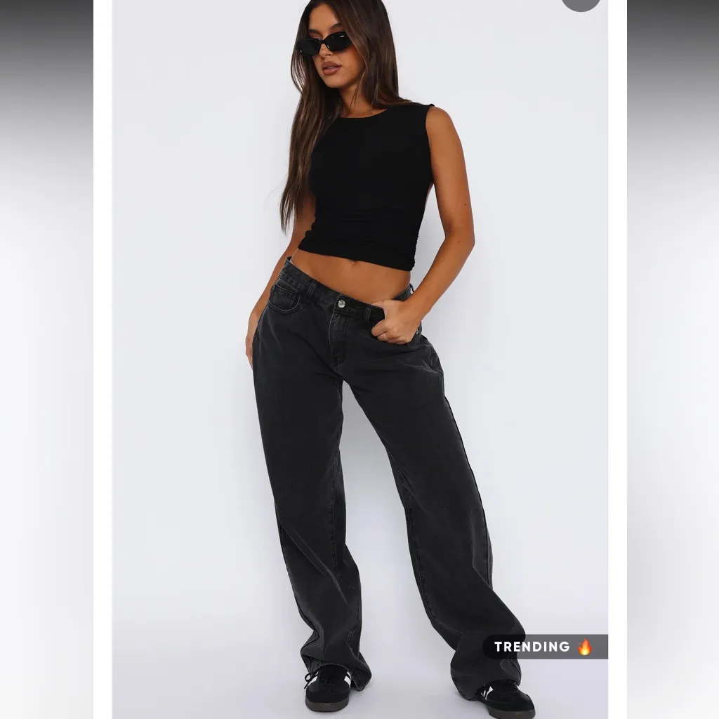 White Fox Bring The Style Low Rise Wide Leg Jeans Black Acid Wash Medium New - Image 2