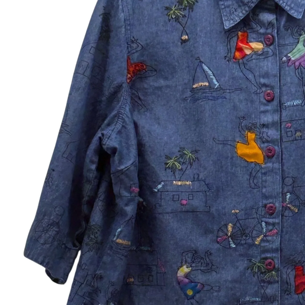 Artwork Denim Button Up Shirt Blue 2X - Image 6