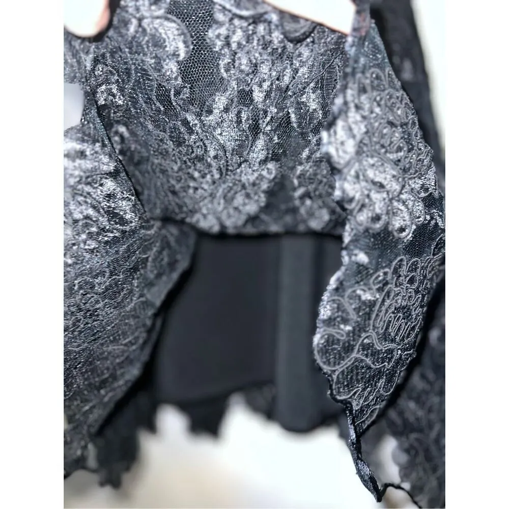 Women’s Gothic Victorian Textured Floral Maxi Mermaid Skirt Black Size M - Image 5