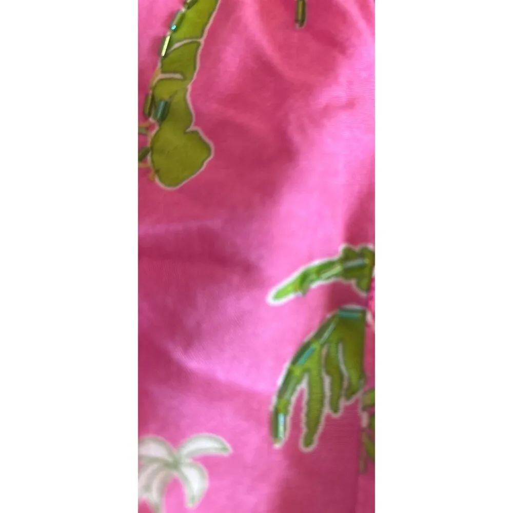 Women's Vanity Collection Pant Monkey Palm Tree Pink Green FUN Cargo Beads Large - Image 7