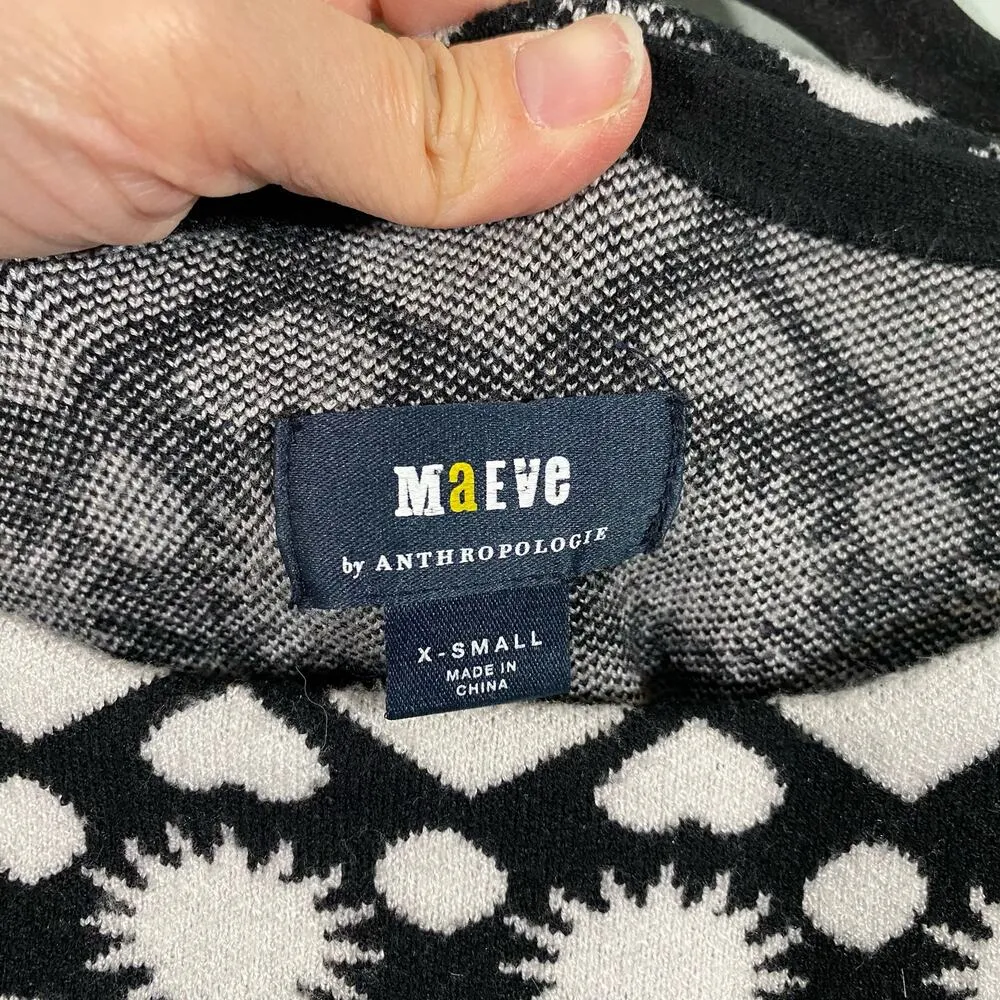 Maeve by Anthropologie Black & White Heart Print Boat Neck Sweater Size XS - Image 7