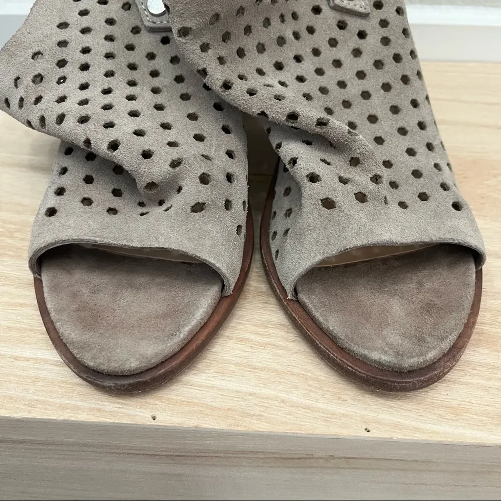 Rag & Bone Wyatt Light Brown Perforated Leather Block Heel Sandals 37.5 7.5 - Image 4