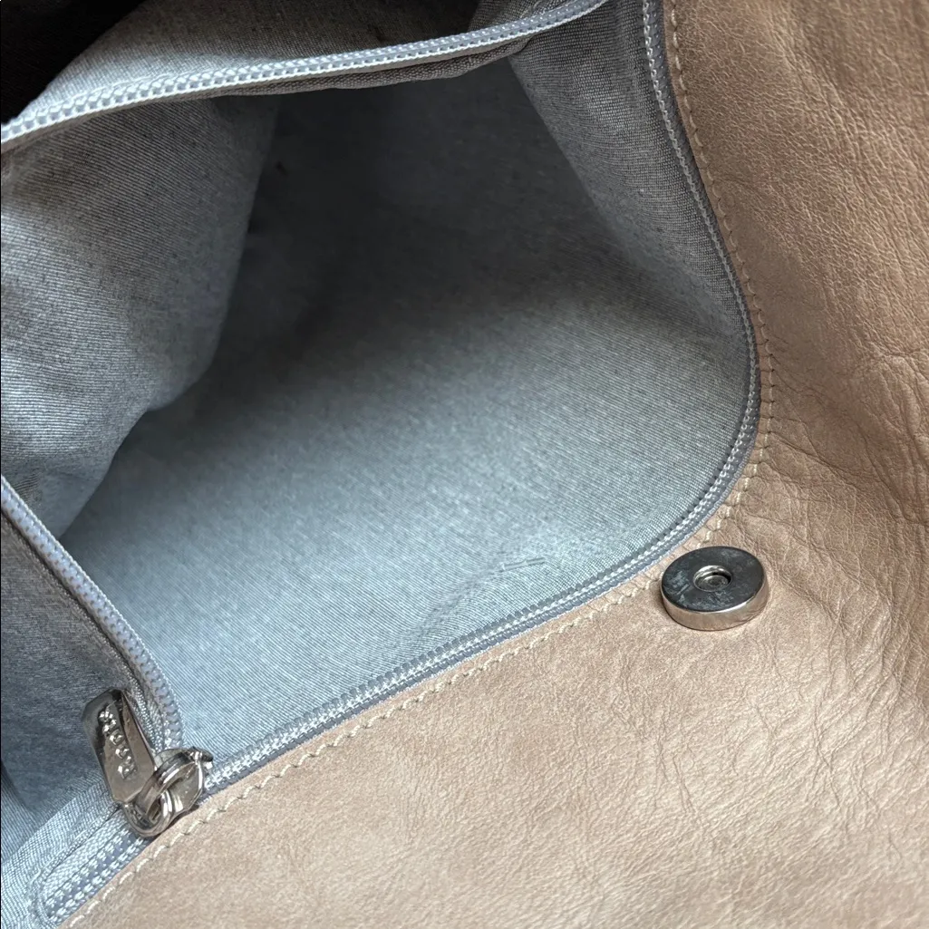 Roots Canada Emma Bag Leather Foldover Crossbody Colorblock Brown and Taupe - Image 5